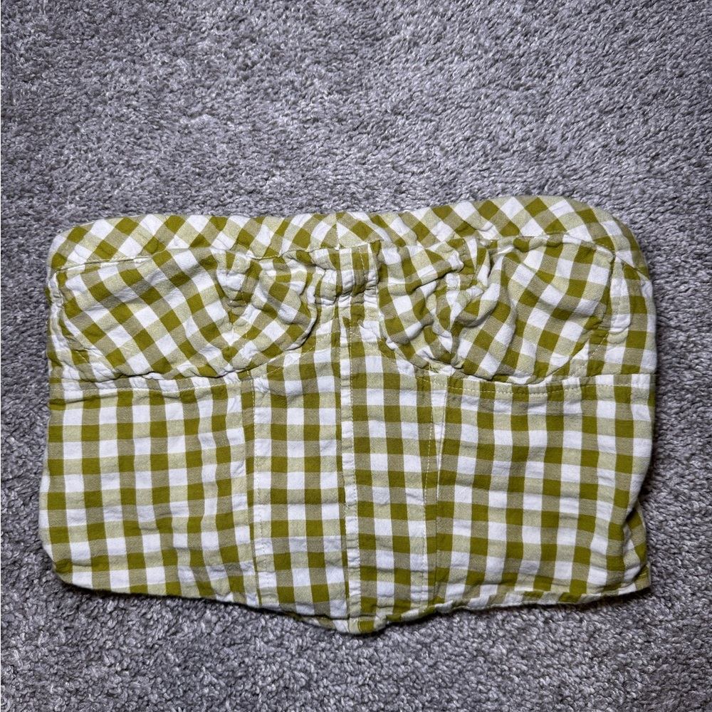 Free People Green and White Gingham Crop Top